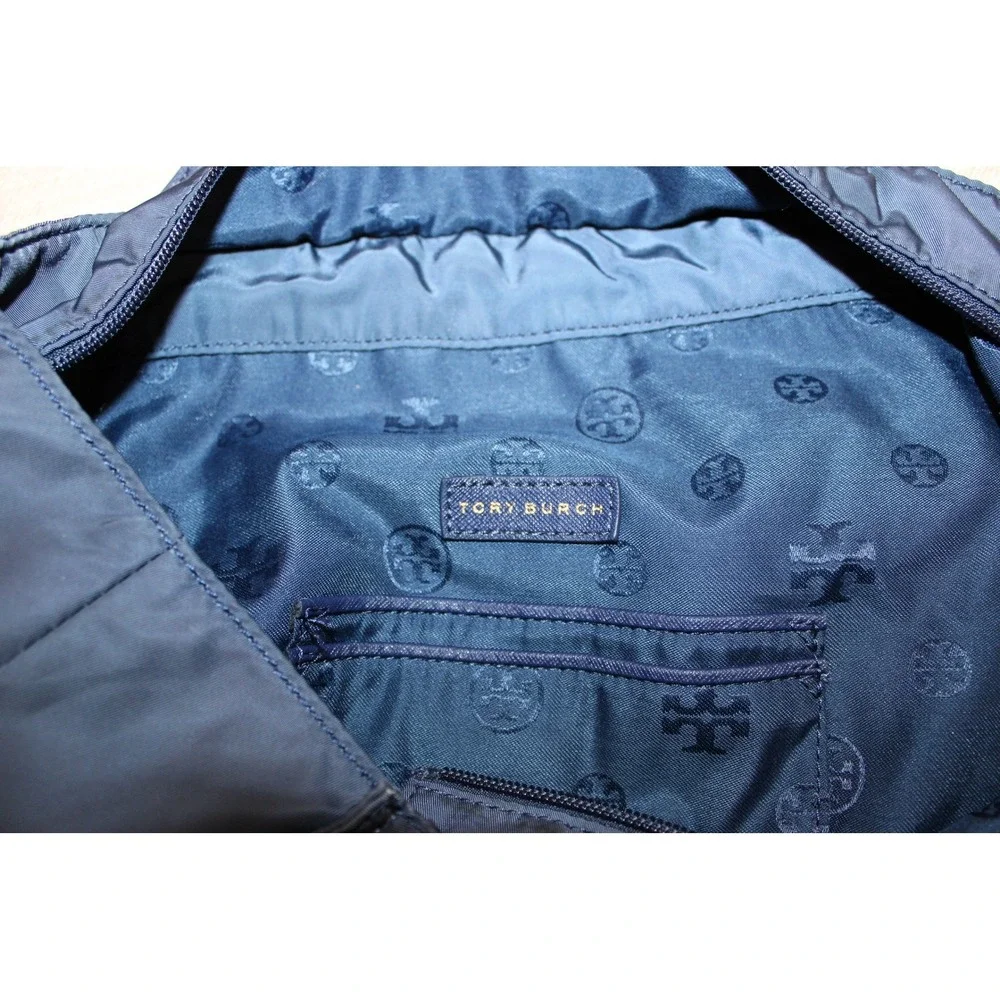 Tory Burch Ella Packable Tote Large Navy Eden (Floral Scarf) Print Nylon - Picture 5 of 6